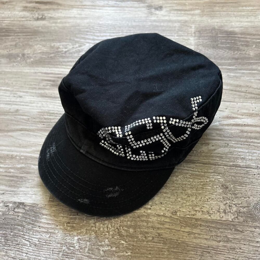 Black Jesus distressed y2k rhinestone military cap